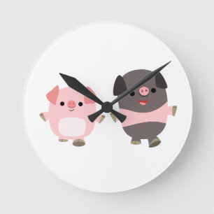 Kute Cartoon varkens op een wandklok Ronde Klok