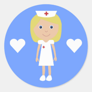 Kute Cartoon verpleegster en hart blauw Ronde Sticker