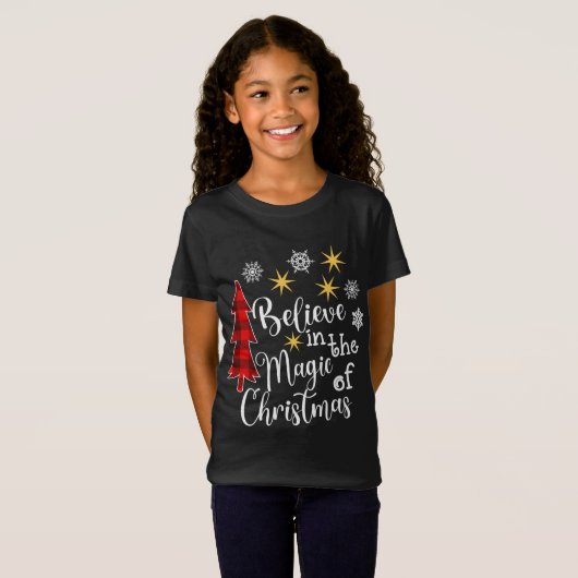 Kute Casual Believe in Magic of Kerstmis Buf T-shirt (Voorkant volledig)