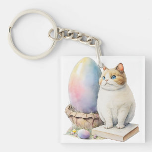 Kute Cat Easter Pap Happy Paasdag, paaskat Sleutelhanger