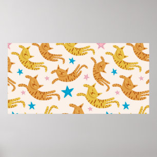 Kute cats naadloos patroon met sterren grappig tre poster