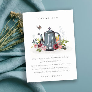 Kute Cheerful Rozen Floral Teapot Vrijgezellenfees Bedankkaart