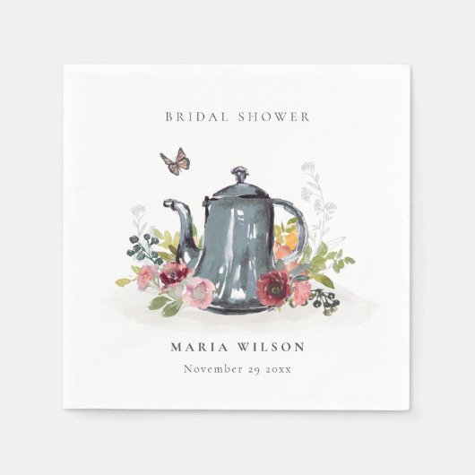 Kute Cheerful Rozen Floral Teapot Vrijgezellenfees Servet (Voorkant)