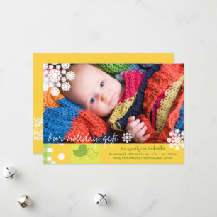 Kute Chicken and Whimsical Snowflakes Foto Birth Feestdagenkaart