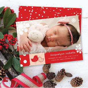 Kute Chicken and Whimsical Snowflakes Foto Birth Feestdagenkaart