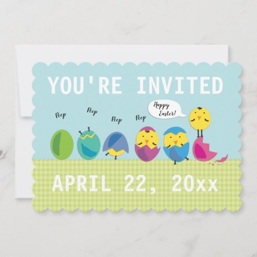 Kute Chicken Easter Egg Hunt Invitation Kaart (Voorkant)