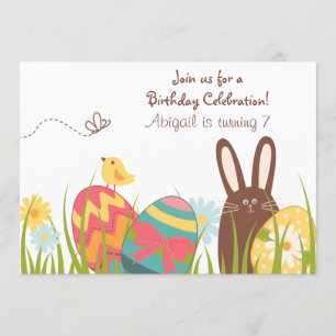 Kute Chocolate Bunny and Easter Eggs Birthday Kaart