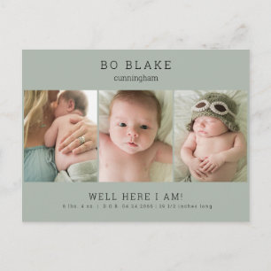 Kute Collage Foto Sage Baby Birth Announance Aankondigingskaart