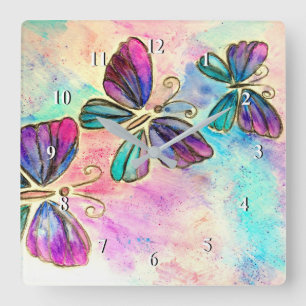 Kute Colorful Butterflies - Waterverf Art - Vierkante Klok