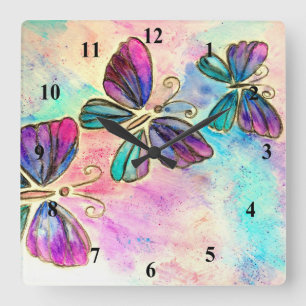 Kute Colorful Butterflies - Waterverf Vierkante Klok