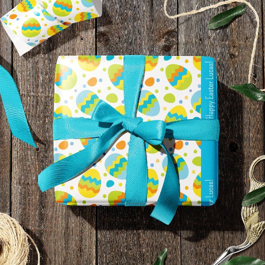 Kute Colorful Easter Egg Pattern met Kind Name Cadeaupapier