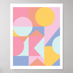 Kute Colorful Geometric Shapes Collage Wall Art Poster
