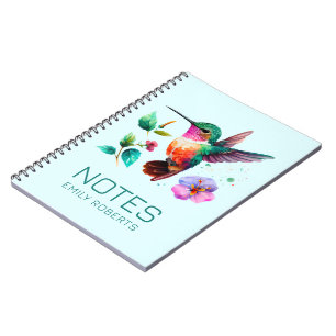 Kute Colorful Hummingbird and bloemen Notitieboek
