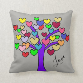 Kute Colorful Love Hearts Paarse Tree Kussen