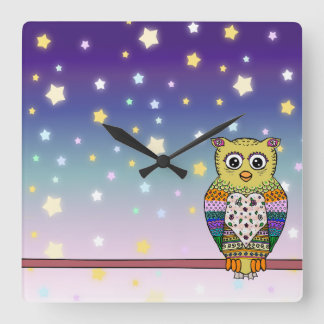 Kute Colorful Owl op ster verlichte nacht Vierkante Klok