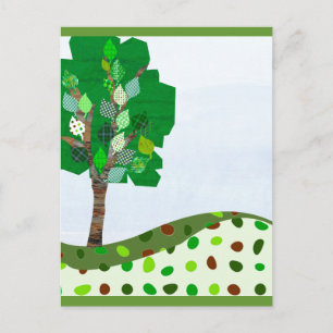 Kute Colorful Patchwork Tree en Green Hills Briefkaart