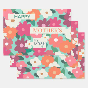 Kute Colorful Retro Floral/Moederdag Inpakpapier Vel