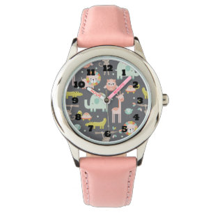 Kute Colorful Wild Animals Nursery Art Horloge