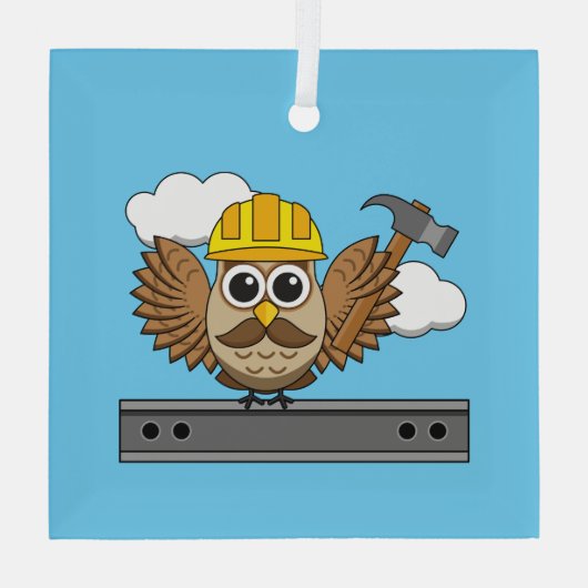 Kute constructiewerper met harde Pet Cartoon Glas Ornament (Achterkant)