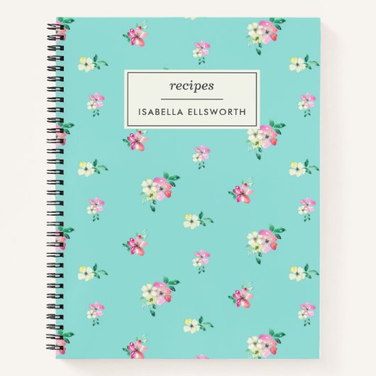 Kute Cottcore Floral Blue Personalized Recipe Notitieboek (Voorkant)