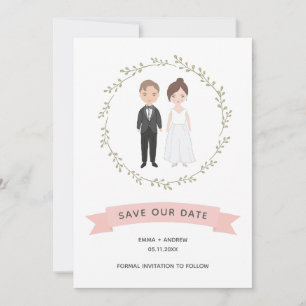 Kute Couple Portret Modern Wreate Save the Date