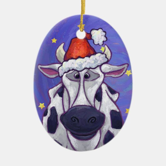 Kute Cow-kerstversiering Keramisch Ornament (Voorkant)