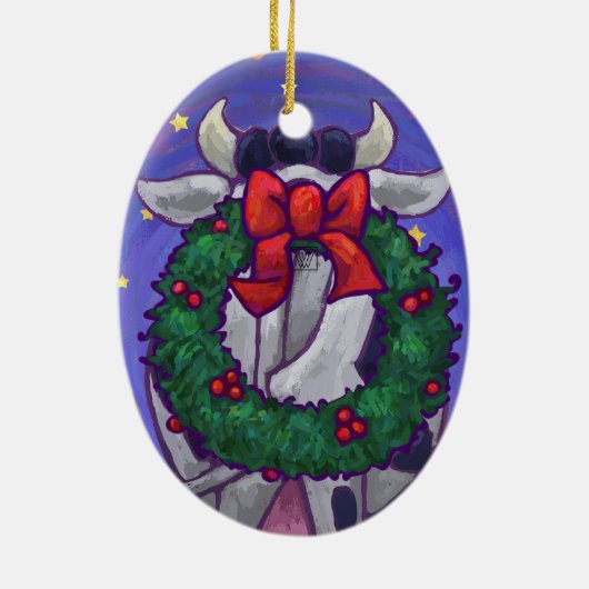 Kute Cow-kerstversiering Keramisch Ornament (Achterkant)