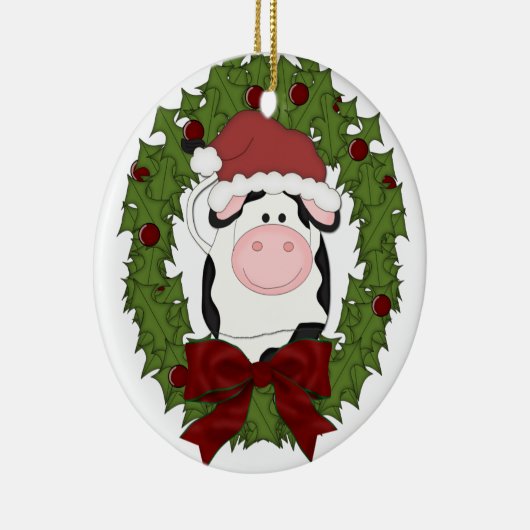 Kute Cow Wreate Kerstfeestdag - sierboom Keramisch Ornament (Rechts)