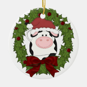 Kute Cow Wreate Kerstfeestdag - sierboom Keramisch Ornament