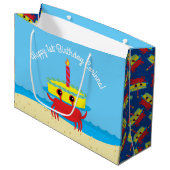 Kute Crab Beach 1st Birthday Party Groot Cadeauzakje (Voorkant Gekanteld)