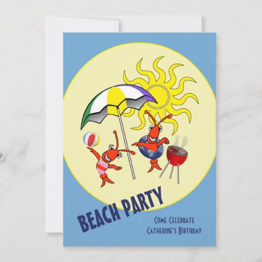Kute Crawfish Lobster Beach Party Kaart (Voorkant)