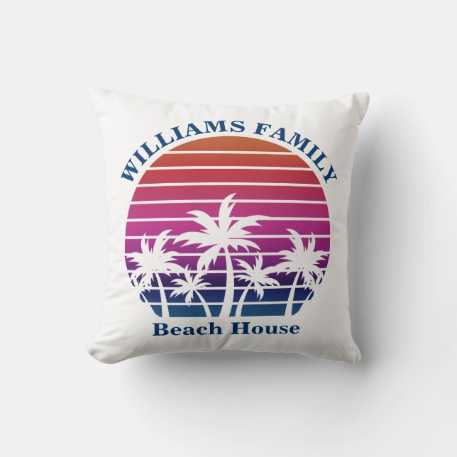 Kute Custom Beach House Palm Tree Tropical Sunset Kussen (Voorkant)