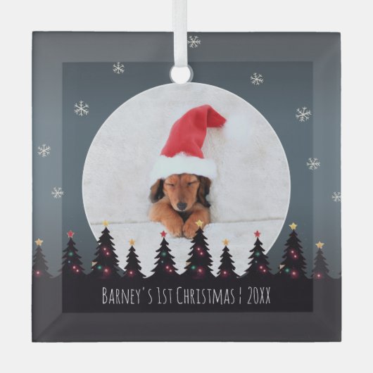 Kute Custom First Kerstpuppy Photo Template Glas Ornament (Voorkant)