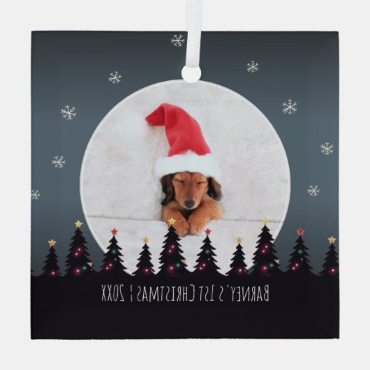 Kute Custom First Kerstpuppy Photo Template Glas Ornament (Achterkant)