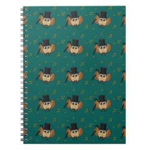 Kute Dansend Owl met de Cartoon van Muzieknoten Notitieboek