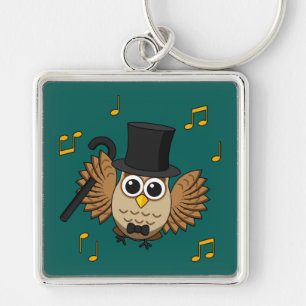 Kute Dansend Owl met de Cartoon van Muzieknoten Sleutelhanger