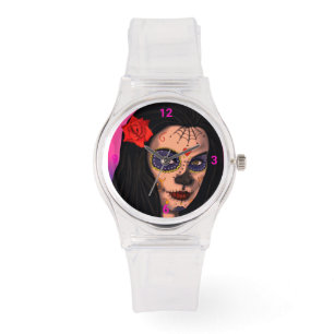 Kute Day of the Dead Gothic Girl Horloge