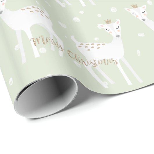 Kute Deer Pattern Sage-kerstpapier Cadeaupapier (Rol Hoek)