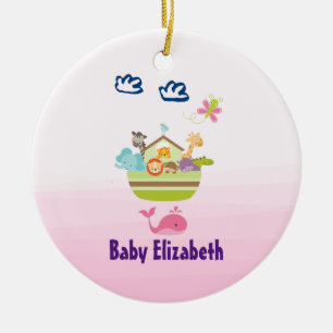 Kute dierentuin met een vlinderroze Baby Keramisch Ornament