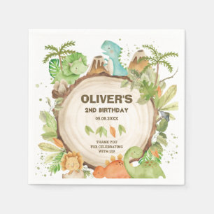 Kute dinosaurs Boy Birthday Greenerf Leaf T-Rex  Servet