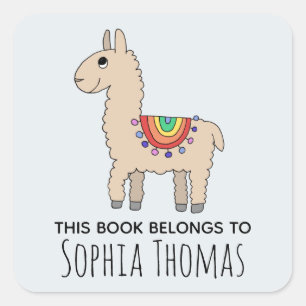 Kute "Dit boek behoort tot" Llama Naam Kinder boek Vierkante Sticker