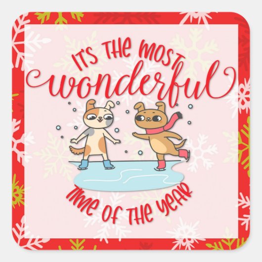Kute Dog Kerstmis het meest wonderbaarlijke keer r Vierkante Sticker (Voorkant)