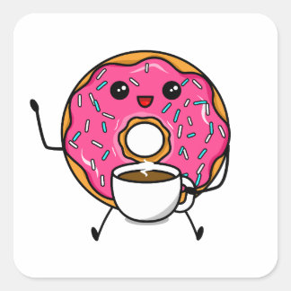 Kute donut met koffie vierkante sticker
