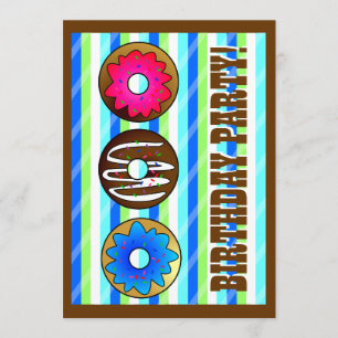 Kute Donut Party Birthday nodigt 5 x 7 uit - blauw Kaart