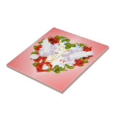 Kute doves, rode rozen, hart tegeltje (Zijkant)