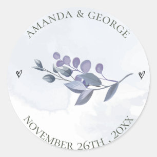 Kute Dusty Blue Waterverf Floral Wedding Ronde Sticker