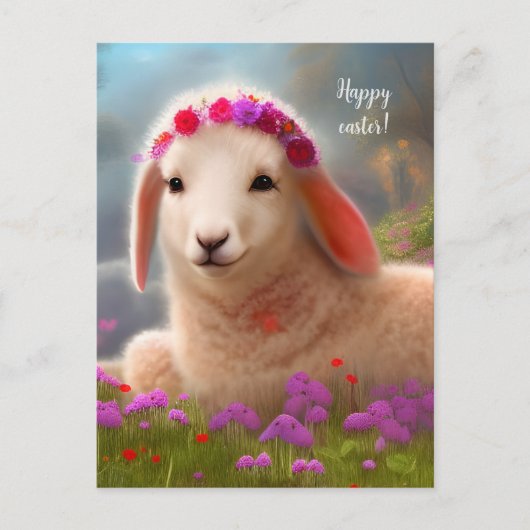 Kute-easter lamb met bloemen - easter briefkaart (Voorkant)