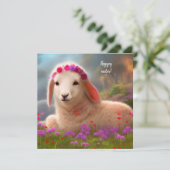 Kute-easter lamb met bloemen - easter kaart (Staand voorkant)