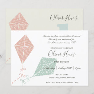 KUTE ELEGANT PINK BLUE KITE KINDER TODDLER BIRTHDA KAART