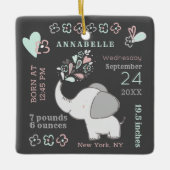 Kute Elephant Birth Stats Baby's Eerste Kerstmis Keramisch Ornament (Voorkant)